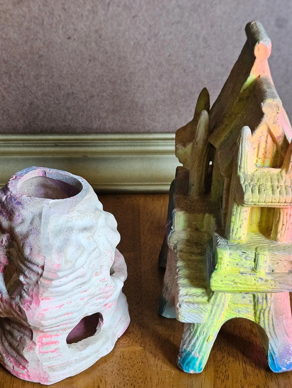 Vtg Fluorescent Watera Hut & Decorative Hot Pink Reefscape for Fishtank